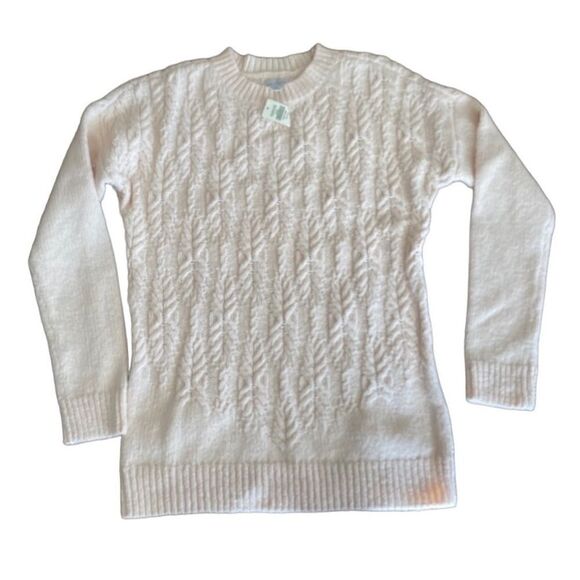 LL Bean Signature Cascade Cable Sweater Pearl Pink Small NWT Tunic Wool Blend - Picture 1 of 5